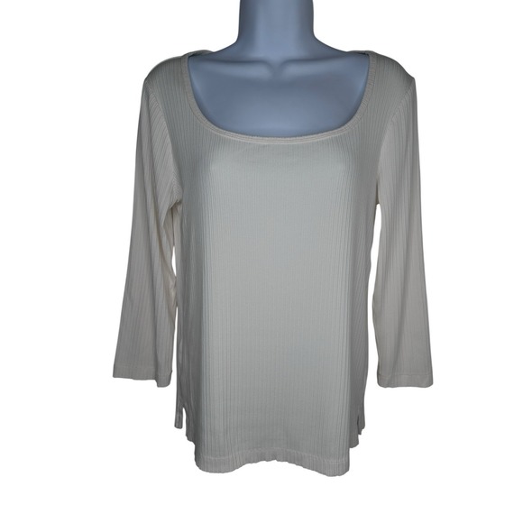 Spanx Top Stretch Rib Ribbed Powder Shirt Medium M L/S Square Fitted Minimalist - Picture 4 of 8